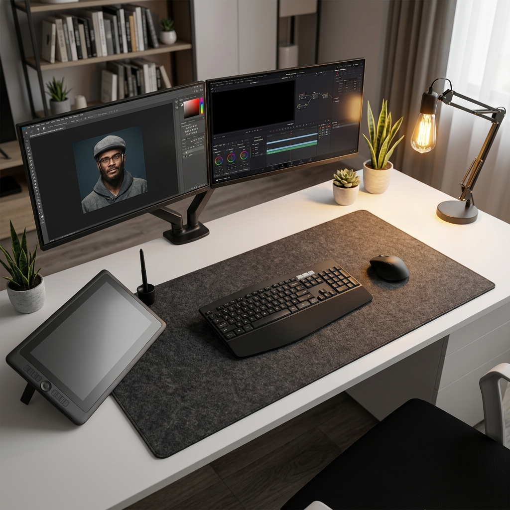 Tapis de bureau XXL en feutre de laine — Sous-main élégant, antidérapant, design minimaliste