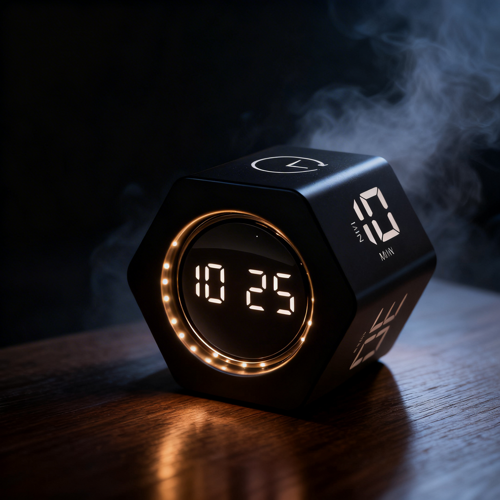 Cube minuteur LED Pomodoro — Capteur de gravité, rechargeable USB-C, productivité