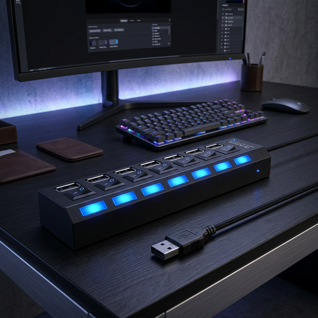 Hub USB 2.0 multi-ports interrupteurs LED – Valoria
