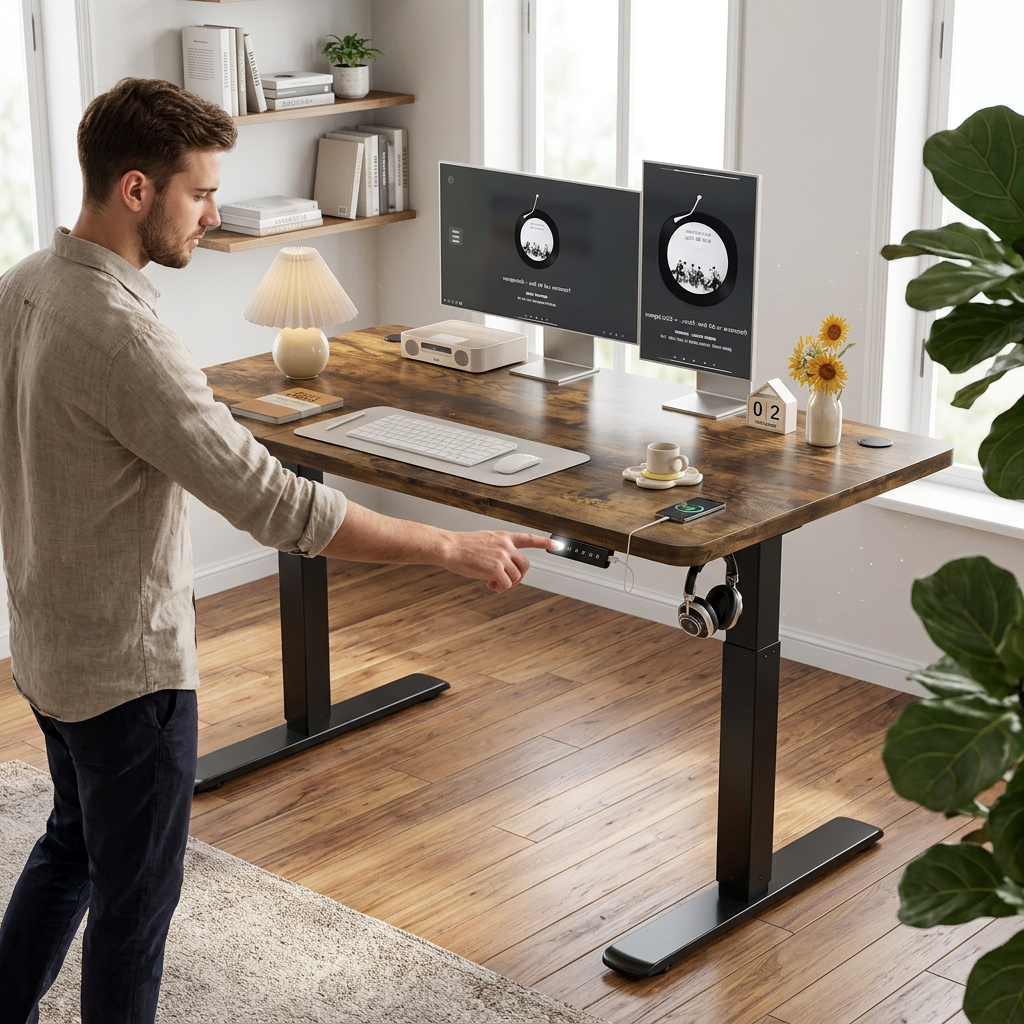 Bureau électrique assis-debout réglable 120x60 cm ports USB – Valoria