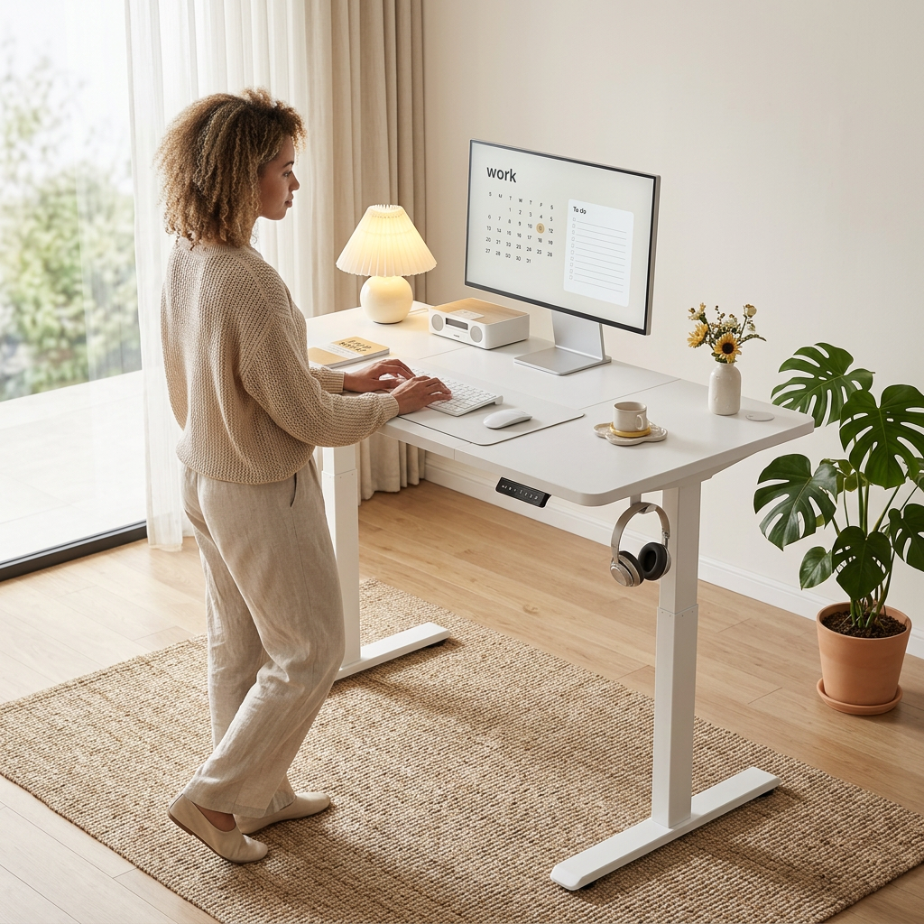 Bureau électrique assis-debout réglable 120x60 cm ports USB – Valoria