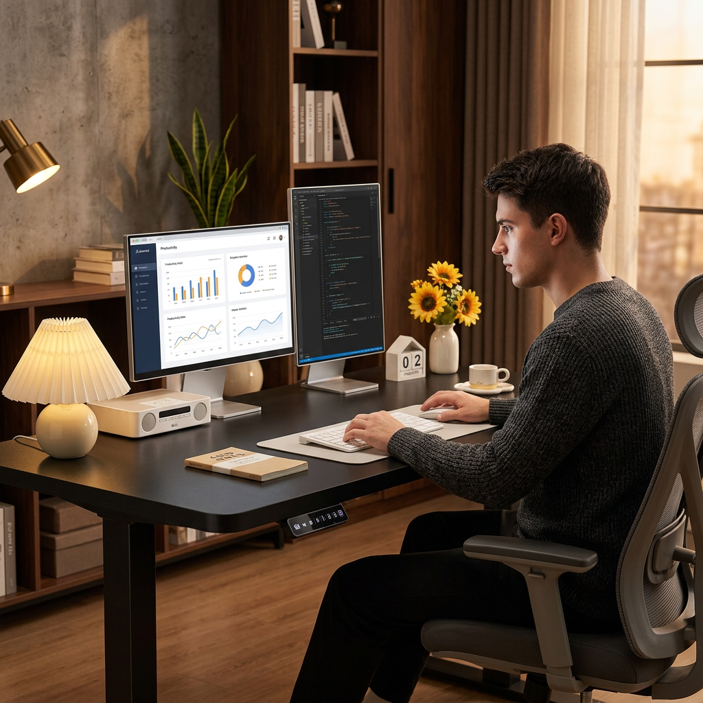 Bureau électrique assis-debout réglable 120x60 cm ports USB – Valoria