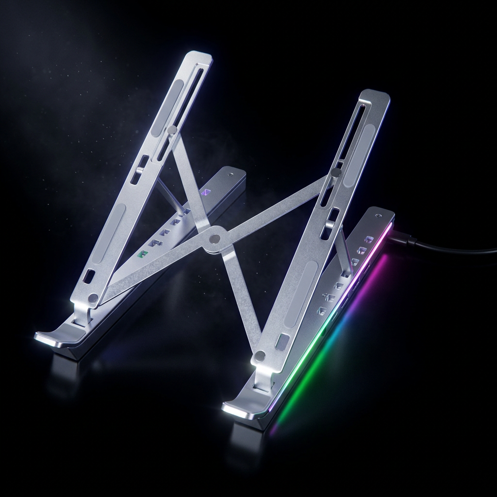 Support PC portable pliable 4-en-1 — Aluminium, RGB, hub USB intégré, réglable
