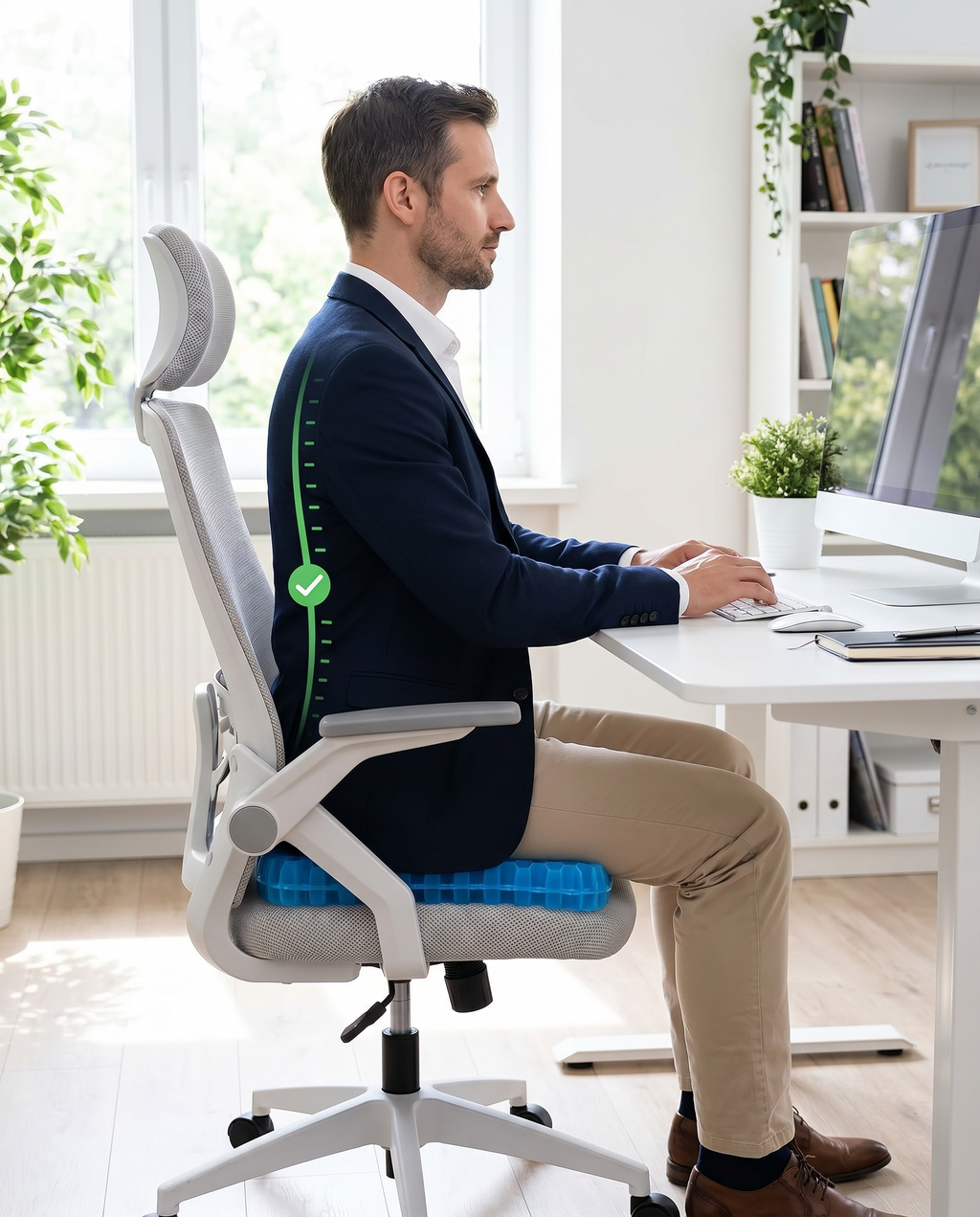 Posture droite au bureau grâce au coussin gel ergonomique