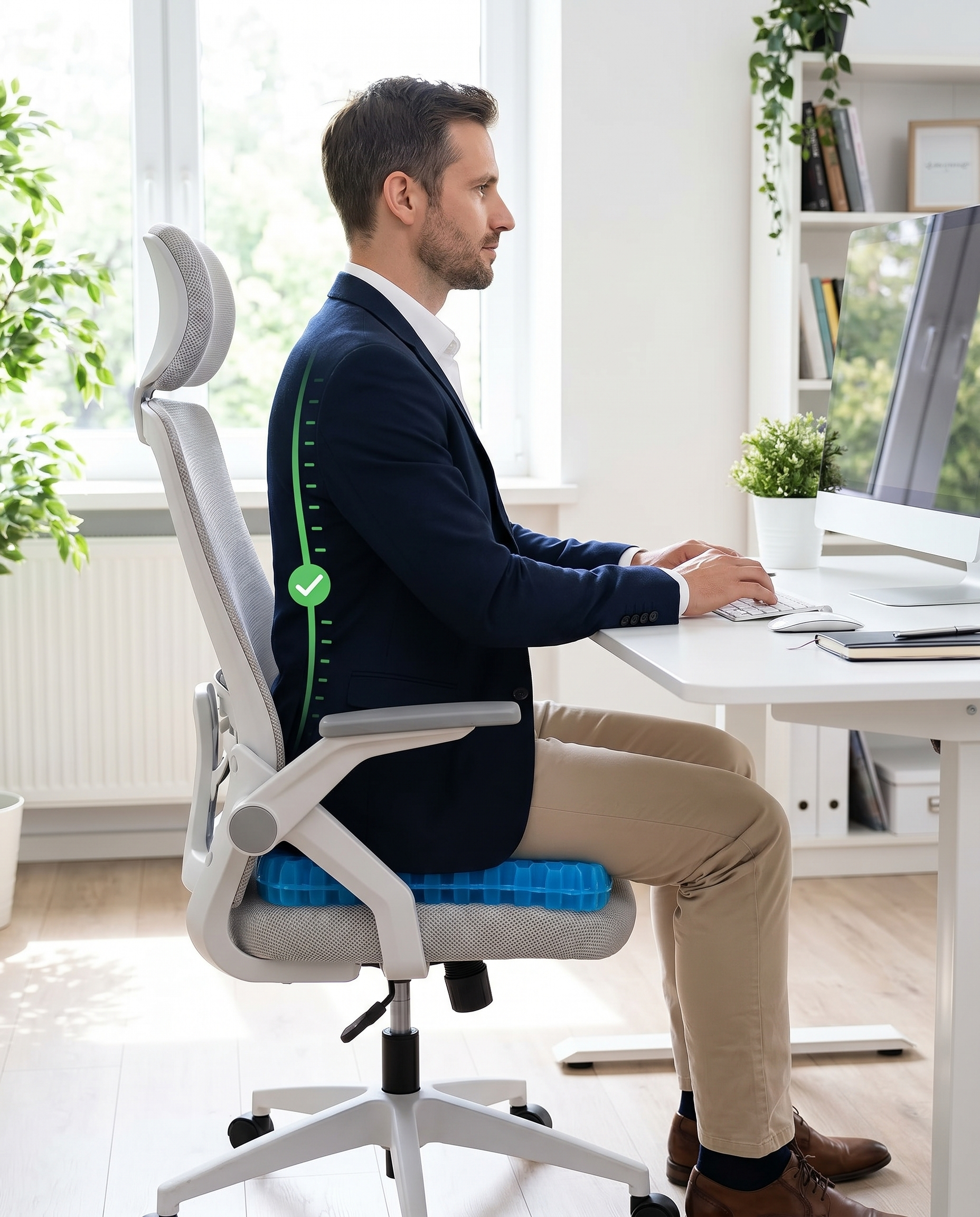 Posture droite au bureau grâce au coussin gel ergonomique Image