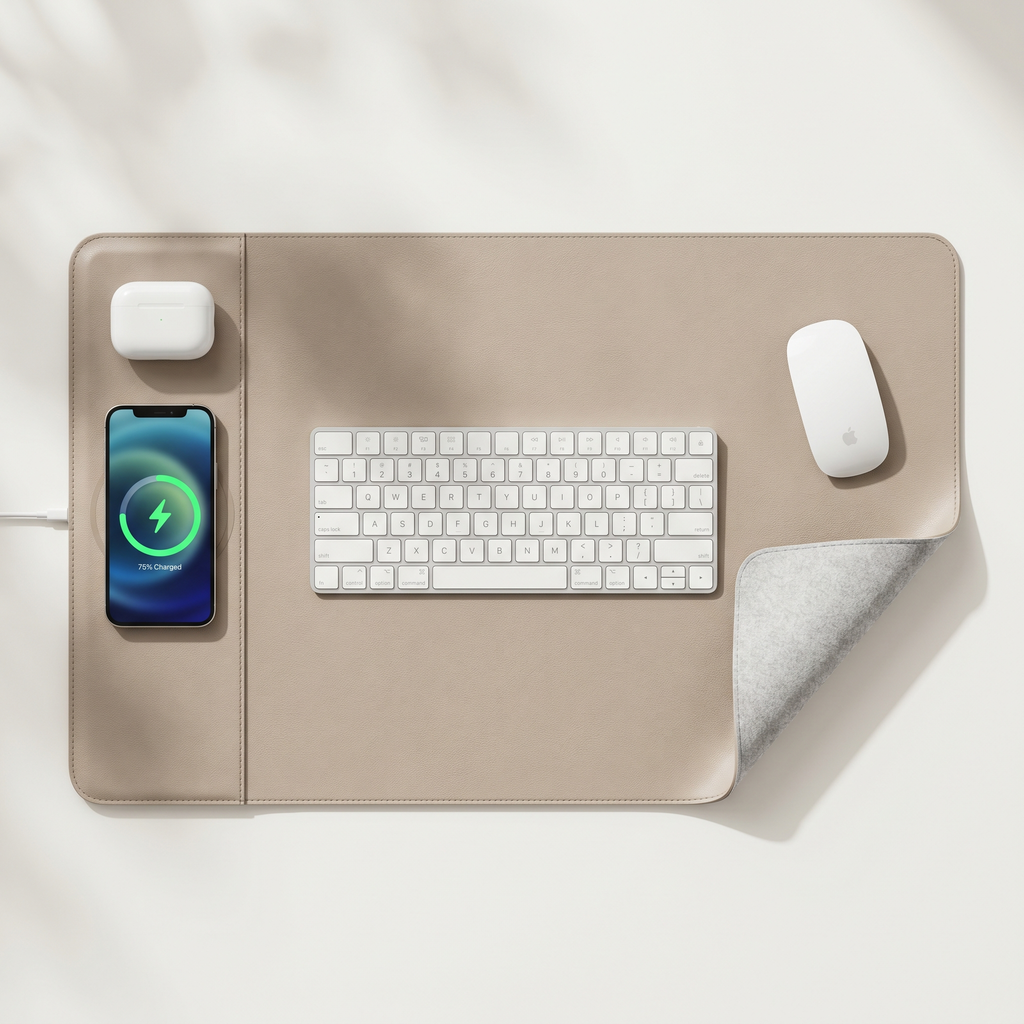 Tapis de Bureau Chargeur Sans Fil — Recharge Magnétique 15W Intégrée | Valoria