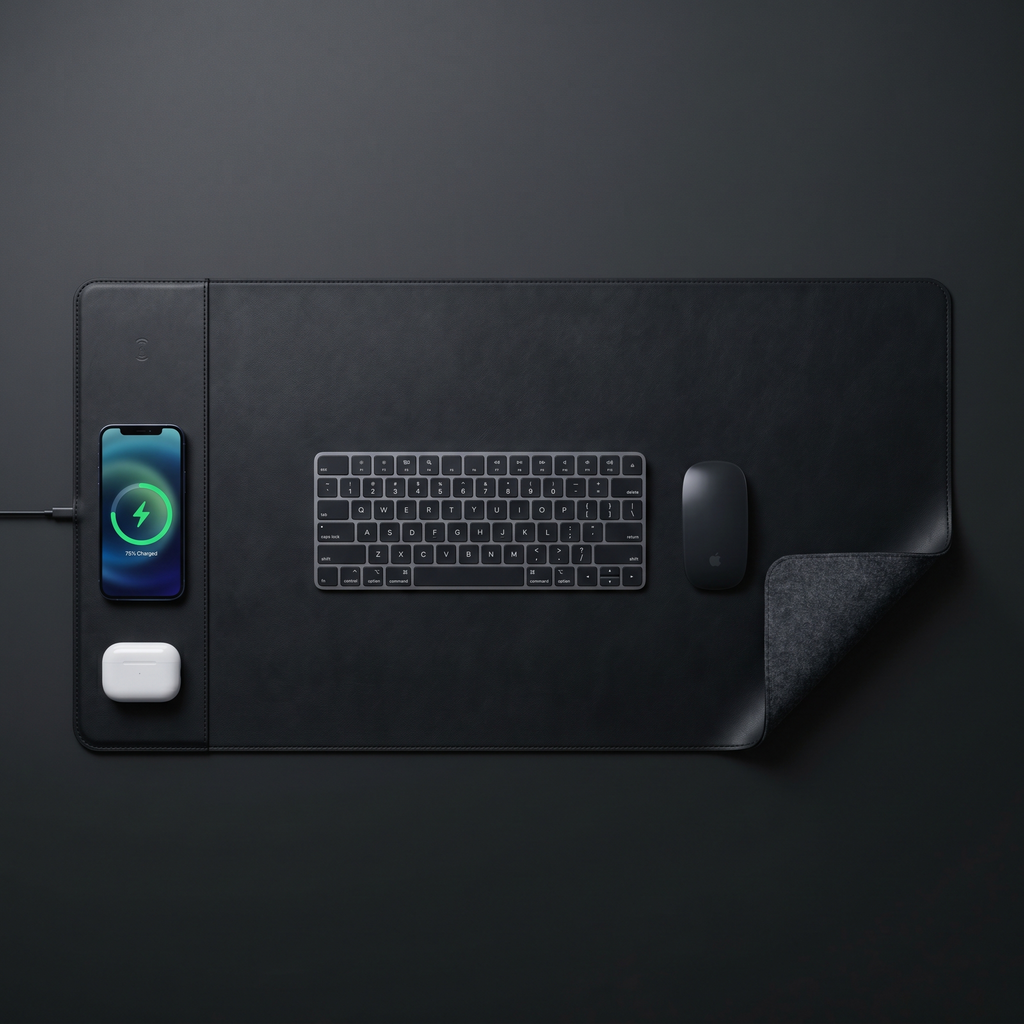 Tapis de Bureau Chargeur Sans Fil — Recharge Magnétique 15W Intégrée | Valoria