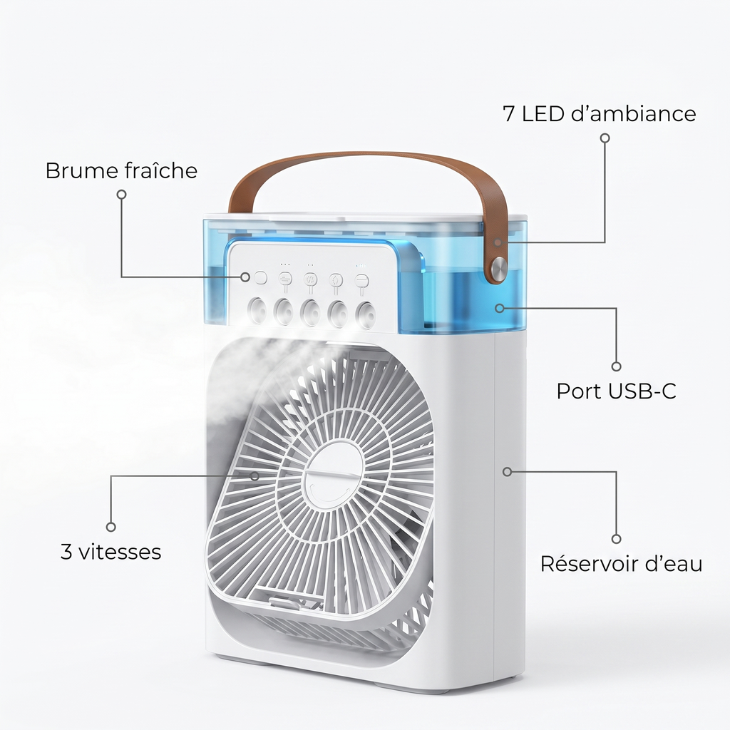 Rafraîchisseur d'Air 3-en-1 Valoria — Ventilateur Brumisateur & Humidificateur de Bureau Silencieux