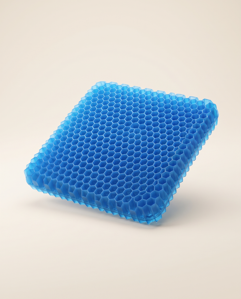 Coussin d'assise en gel nid d'abeille VALORIA, vue de trois quarts