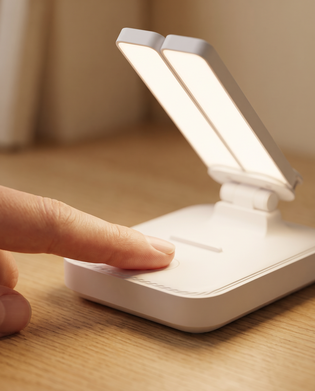 Doigt réglant l'intensité de la lampe de bureau LED