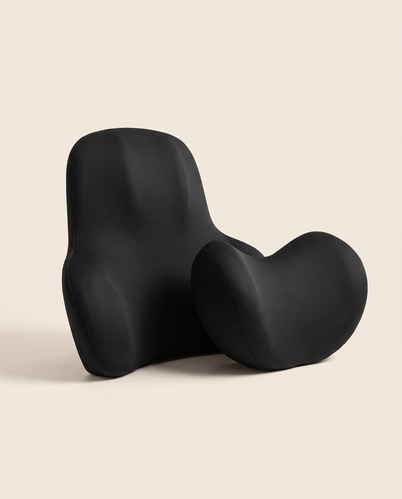 Coussin lombaire et oreiller cervical en mousse à mémoire de forme noirs VALORIA