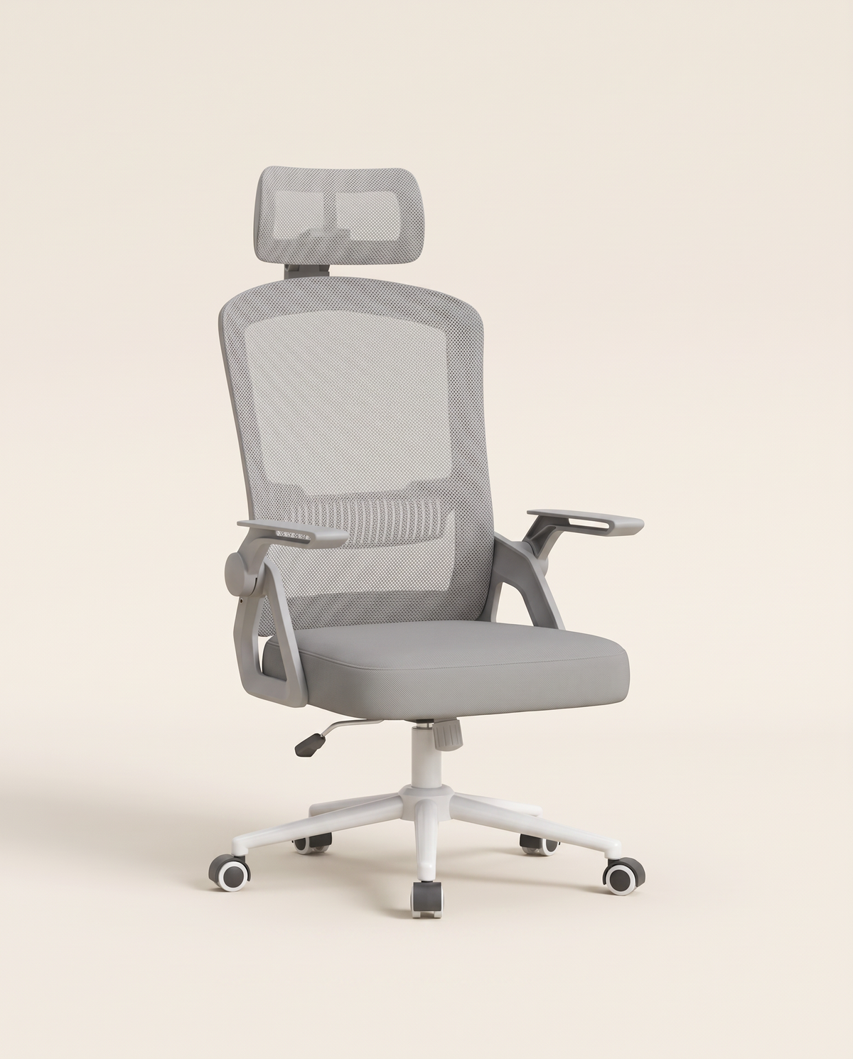 Chaise de bureau ergonomique grise en maille avec appui-tête VALORIA