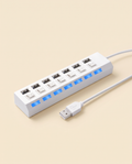 Hub USB 7 ports blanc avec interrupteurs LED bleus VALORIA